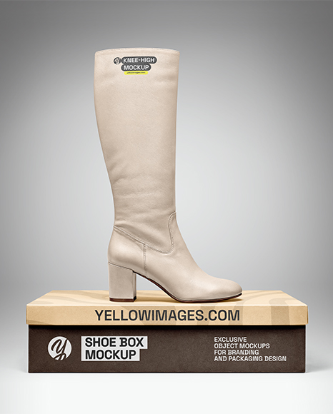 Women's High-Knee Boot on Shoe Box Mockup