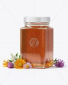 Square Glass Jar with Wildflower Honey Mockup