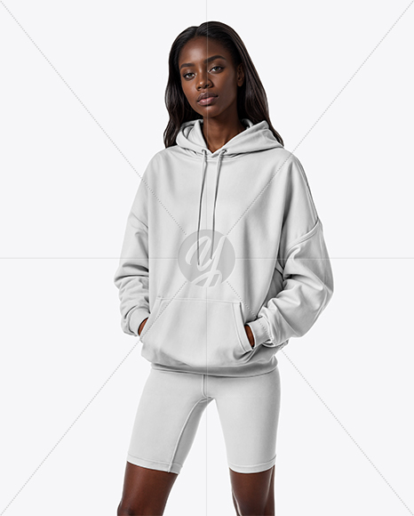 Afro-American Woman Wearing Hoodie and Cycling Shorts Mockup