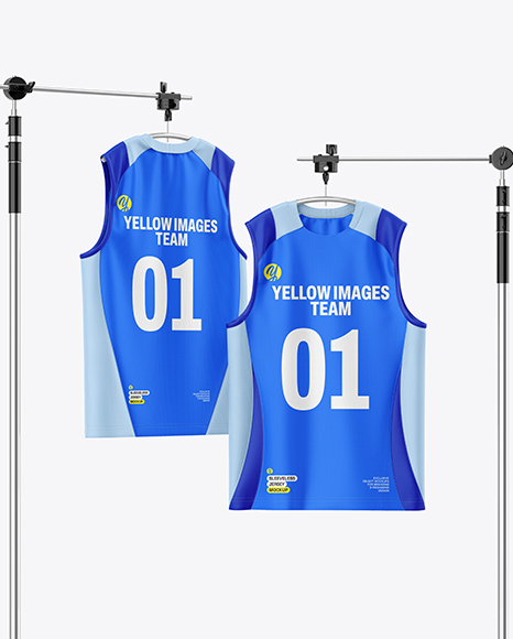 Training Sleeveless Jerseys Hanging in a Studio Mockup