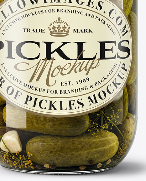Glass Jar with Wholes Dill Pickles and Garlic Mockup