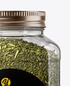 Square Plastic Jar with Dried Tarragon Mockup