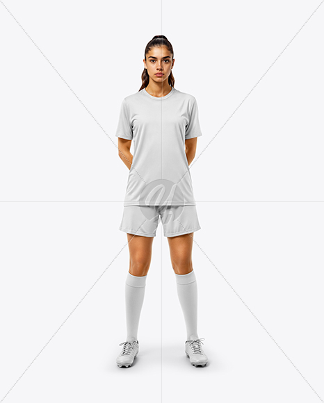 Woman Wearing Soccer Jersey and Shorts Mockup
