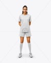 Woman Wearing Soccer Jersey and Shorts Mockup