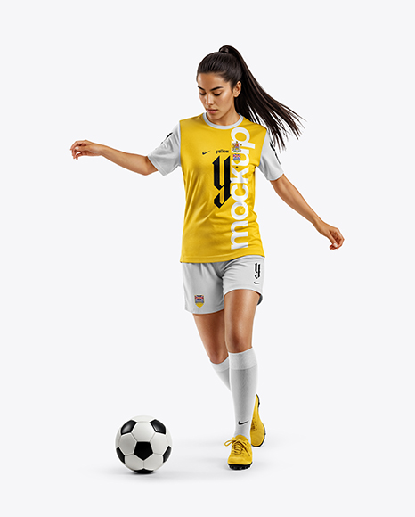 Female Soccer Player Wearing Jersey and Shorts Mockup - Apparel mockups