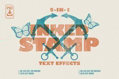 Inked Stamp Effect – 5 PSD Files - Font ink