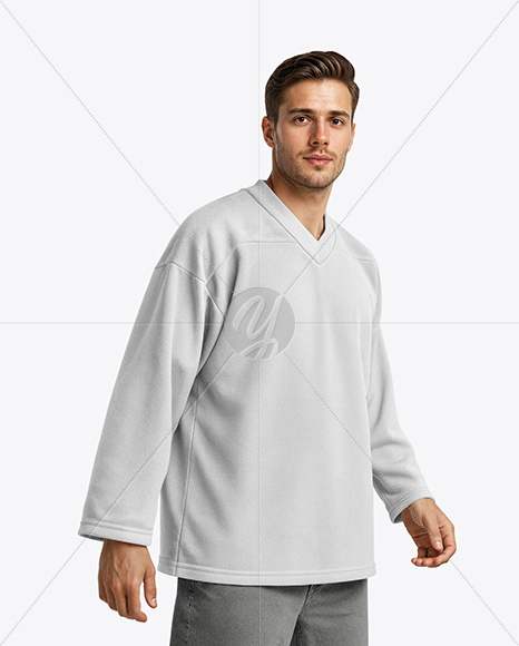 Man Wearing Ice Hockey Jersey Mockup
