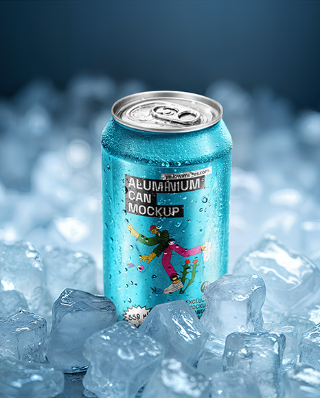 Aluminium Can in Ice Mockup - Beer can mockup