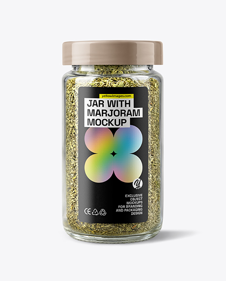 Glass Jar with Marjoram Spice Mockup - Seasoning mockup