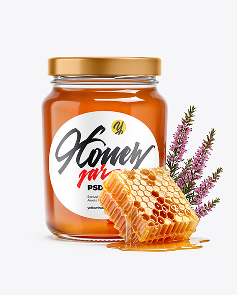Glass Jar with Heather Honey Mockup - Realistic mockups