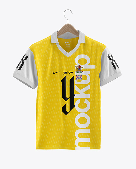 Soccer Polo Jersey on a Wooden Hanger Mockup - Jersey t shirt mockup