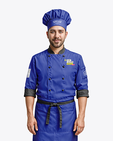 Man Wearing Chef Uniform and Chef Hat Mockup - Apparel mockups