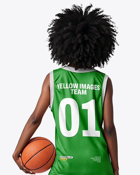Black Woman with Afro Hairstyle Wearing Full Basketball Kit Mockup