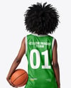 Black Woman with Afro Hairstyle Wearing Full Basketball Kit Mockup