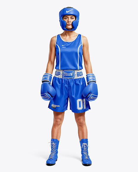 Woman Wearing Boxing Kit with Jersey and Shorts Mockup - Kit mockup psd