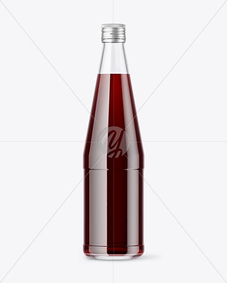 Clear Glass Bottle with Red Juice Mockup