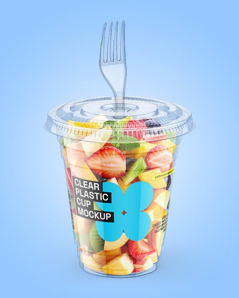 Clear Plastic Cup with Fruits Dessert Mockup