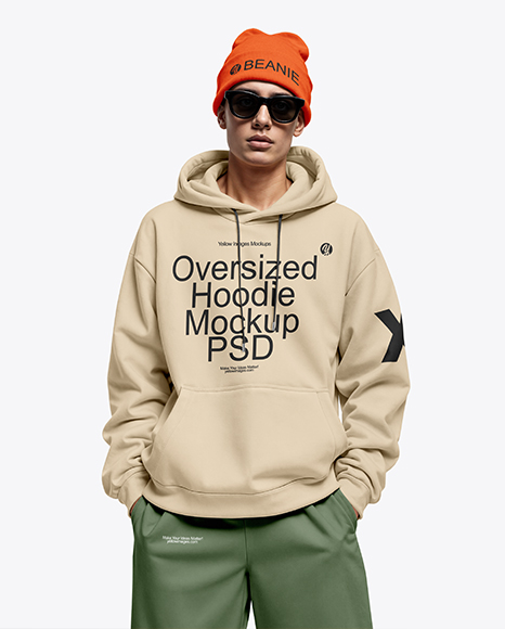 Young Man Wearing Oversize Hoodie and Beanie Hat Mockup - Carhartt+Sweatshirts+without+Hoods+for+Men+|+Dungarees