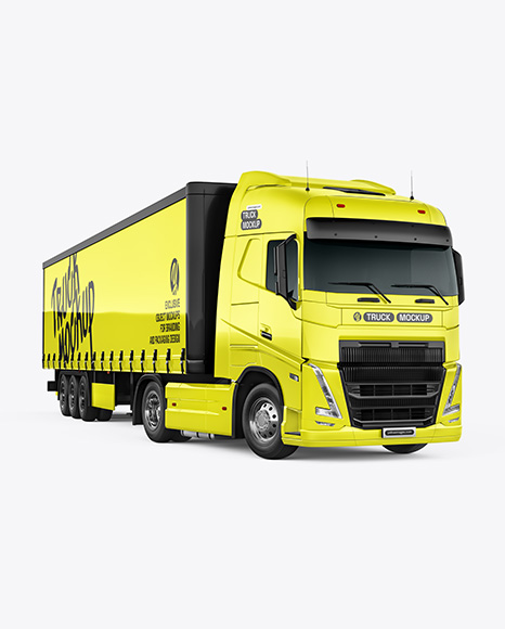 Semi Trailer Truck Mockup - Front Half Side View - Vehicle wrap mockup