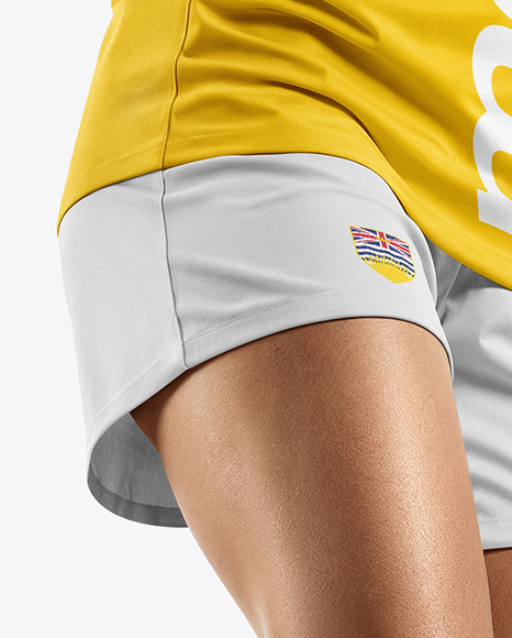 Woman Wearing Soccer Jersey and Shorts Mockup