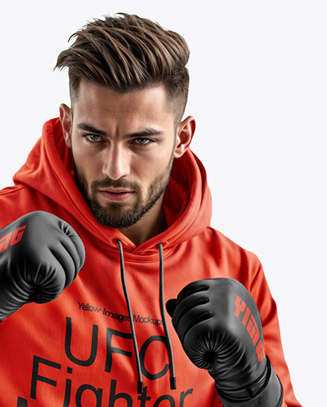 Male UFC Fighter Wearing Hoodie & Shorts over Tights Mockup