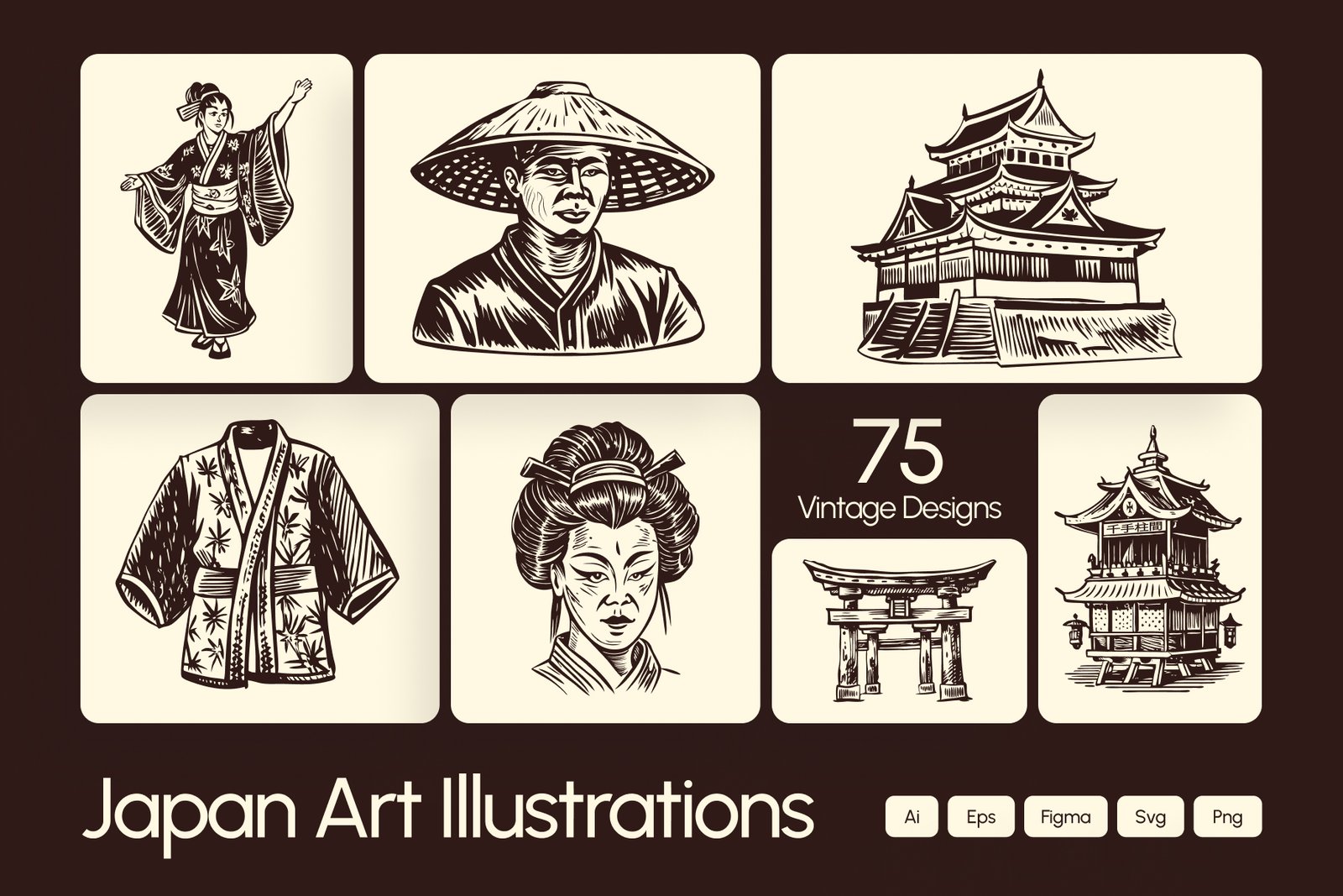 Vintage Japan Art Icon Set