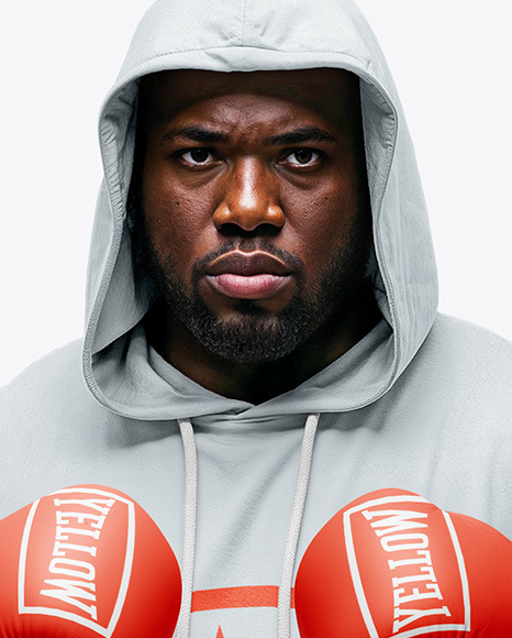Black Man Wearing Boxing Sleeveless Hooded Shirt and Shorts Mockup