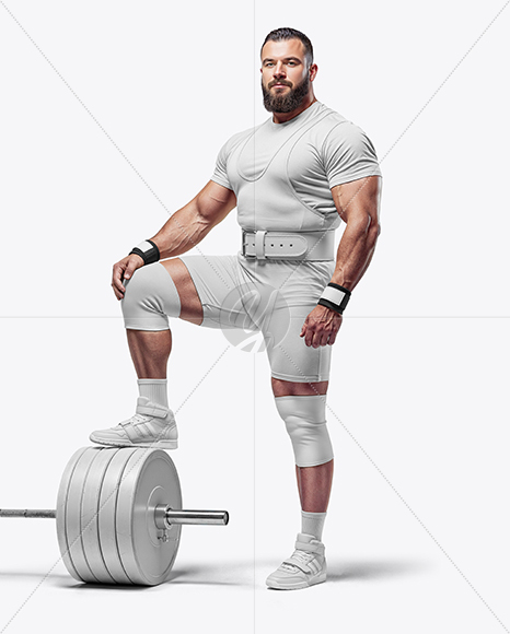 Man Wearing Weightlifing Suit with Barbell Mockup