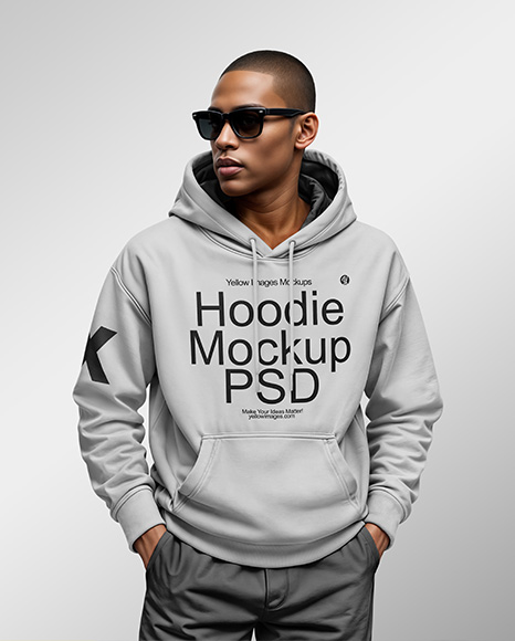Black Man Wearing a Hoodie and Sunglasses Mockup