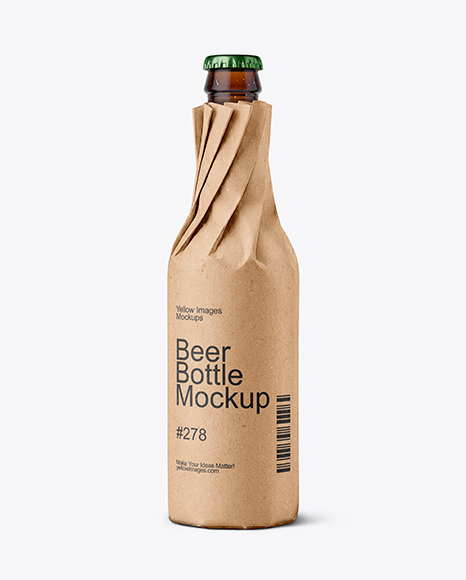 Beer Bottle in Paper Wrap Mockup