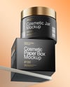 Matte Cosmetic Jars with Paper Box on the Glass Mockup