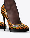 Pair of Stilettos on Woman's Legs with Pantyhose Mockup