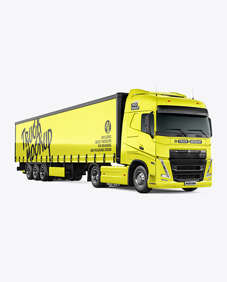Semi Trailer Truck Mockup - Front Half Side View - Vehicle wrap mockup