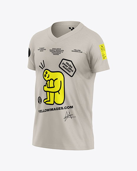 Kids V-Neck T-Shirt Mockup - Half Side View