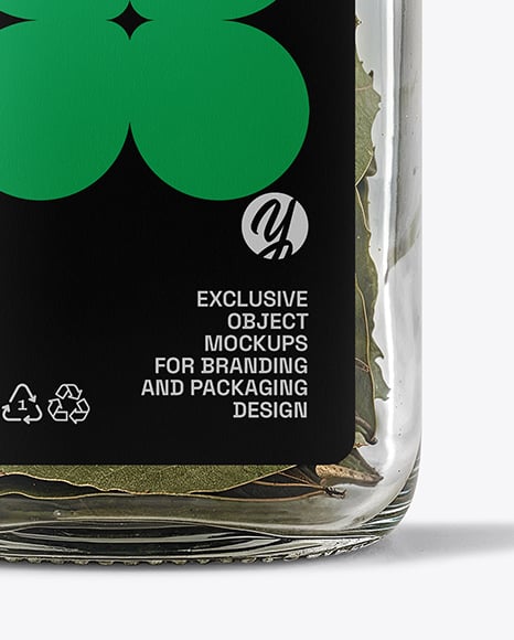 Square Glass Jar with Bay Leaves Mockup