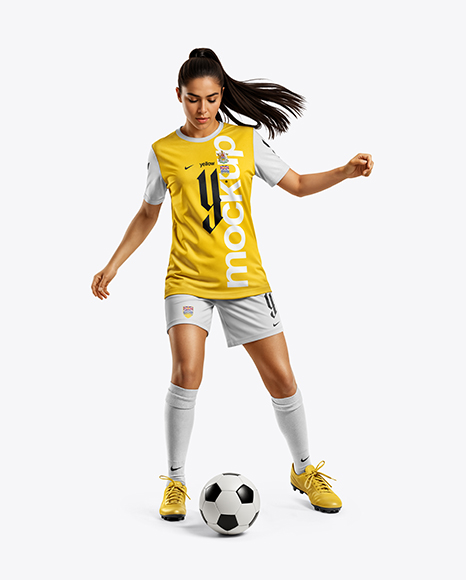 Woman Wearing Soccer Jersey and Shorts Mockup - Apparel mockups