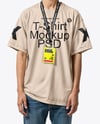 Young Man Wearing T-shirt with ID Card Mockup