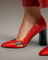 Block Heel Pumps on Woman's Legs with Pants Mockup