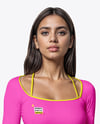 Woman Wearing a Long Sleeve Crop Top and Leggings Mockup