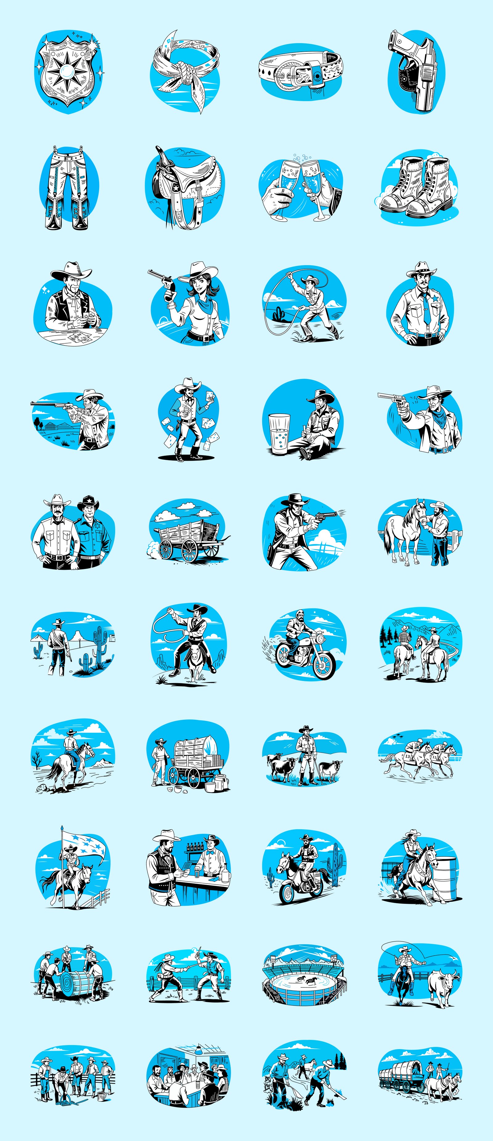 Cowboy Vector Illustration Set