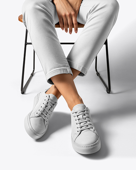 Pair of Sneakers on Woman's Legs Mockup