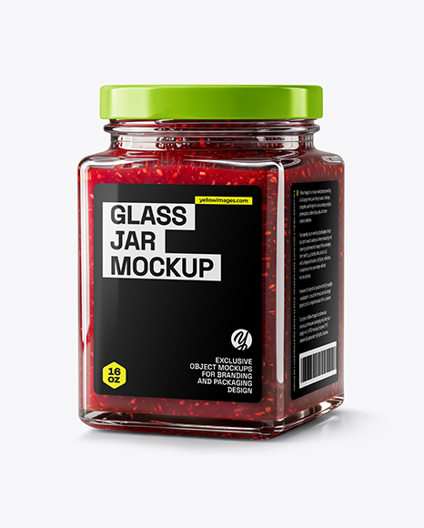 Square Glass Jar with Raspberry Jam Mockup - Premium+Psd+Glass+Jam+Jar+Packaging+Mockup