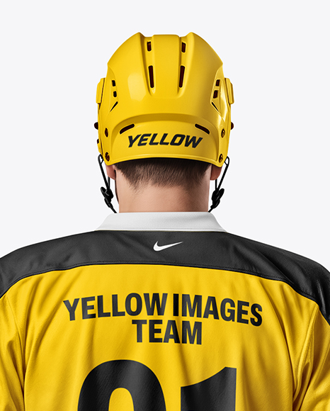Man Wearing Full Ice Hockey Kit Mockup - Back view