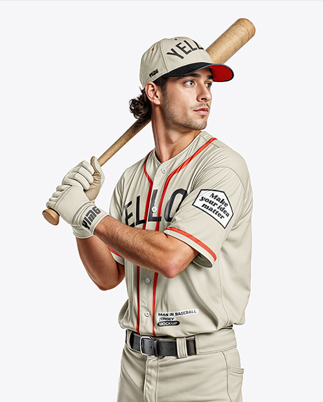 Baseball Player Wearing a Jersey and Cap with a Bat Mockup - Mens+Baseball+Jersey+Mockup+HalfsideView+Download+...
