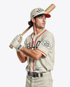 Baseball Player Wearing a Jersey and Cap with a Bat Mockup