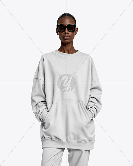 Afro-American Woman in Sunglasses Wearing Oversize Sweatshirt & Sweatpants Mockup