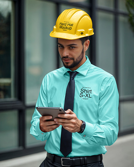 Man Wearing a Hard Hat Mockup