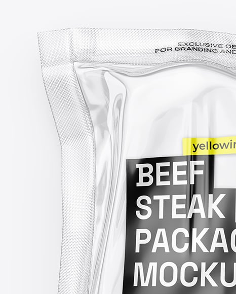 Clear Plastic Flow-Pack with Beef Steak Mockup