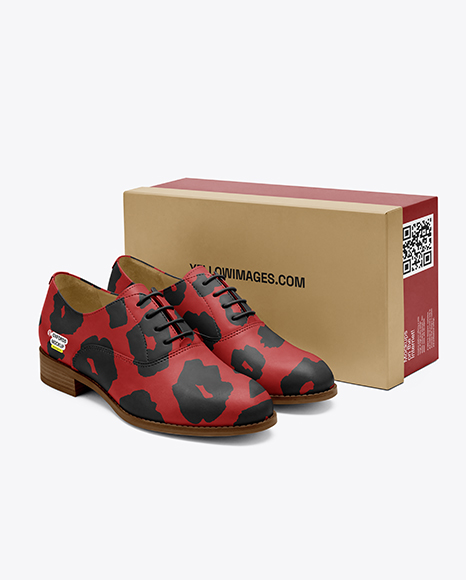 Pair of Women's Oxford Shoes with Box Mockup - Mockups