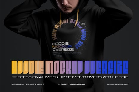 5 Mockups Oversize Hoodie. Dark Light vol. 02 - Apparel Mockups